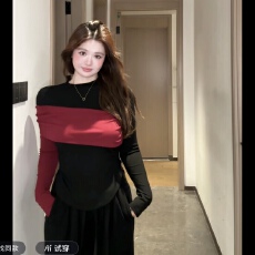 批发大码微胖mm纯欲性感长袖T恤女秋<b class='q'>冬</b>半高领修身显瘦撞色内搭打底衫