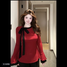 批发大码富家千金感穿搭T恤气质小香风纯欲蝴蝶结绑带上衣加绒内搭