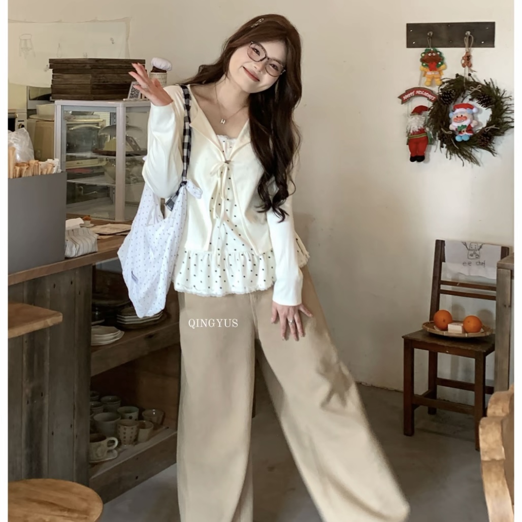 빅 사이즈 마이크로 지방 봄 한 부서 연령 감소 디자인 센스 레이스 측면 패치워크 페이크 레이어드 맨위