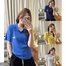 批发大码~小马刺绣翻领纽扣上衣针织显瘦短款时尚休闲t恤