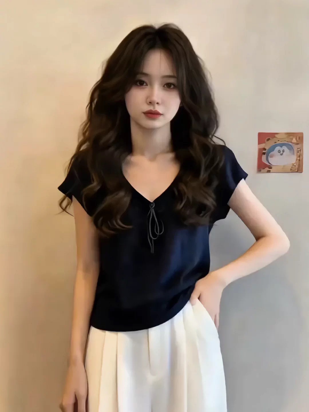 빅 사이즈 한 부서 해군 긍정적 인 어깨 반팔 티셔츠 여성 여름 폭발 u 칼라 레이스업 티셔츠 표지 고기 슬림해 보이는 맨위