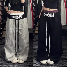 批发美式嘻哈街头拼接字母弯刀卫衣裤<b class='q'>男</b>女新款宽松<b class='q'>运动</b>休闲阔腿<b class='q'>长裤</b>