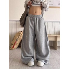 批发美式嘻哈街舞拼接卫衣裤<b class='q'>男</b>女夏季同款爵士舞<b class='q'>运动</b>健身宽松阔腿<b class='q'>长裤</b>