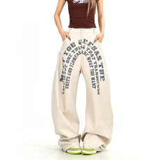批发美式复古环绕字母休闲阔腿裤女2026春秋街头工<b class='q'>装</b>休闲弯刀裤子