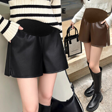 批发秋冬新款孕妇pu皮短裤时尚休闲外穿显瘦防真皮加绒底阔腿裤靴裤