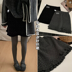 批发孕妇装秋<b class='q'>冬</b>新款针织波点木耳边半身裙休闲显瘦包臀A字裙