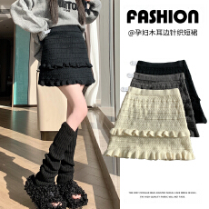 孕妇装秋冬加厚新款针织麻花木耳边半身裙休闲显瘦包臀A字裙