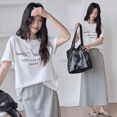 批发<b class='q'>孕妇装</b>夏季新款慵懒风套装纯棉宽松T恤+无托腹可调节休闲半身裙