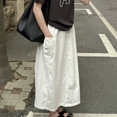 批发孕妇无托腹夏款纯色亚麻垂感气质半身裙显瘦中长款休闲<b class='q'>百搭</b>裙子