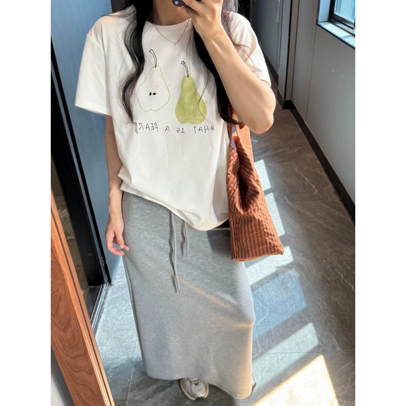 출산 착용 여름 새로운 느긋한 바람 연령 감소 세트 순면 티셔츠 모달 없음 복부 지지 캐주얼 반신 스커트