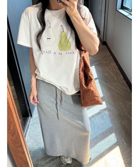 출산 착용 여름 새로운 느긋한 바람 연령 감소 세트 순면 티셔츠 모달 없음 복부 지지 캐주얼 반신 스커트