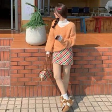 批发2026孕妇装<b class='q'>秋</b>冬新款高腰托腹格子短裙 休闲显瘦高品质半身裙
