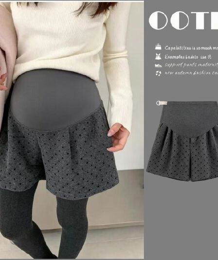 출산 착용 가을 겨울 새로운 모직 도트 반바지 캐주얼 다용도 임산부 부츠 팬츠 넓은 다리가 짧다. 바지