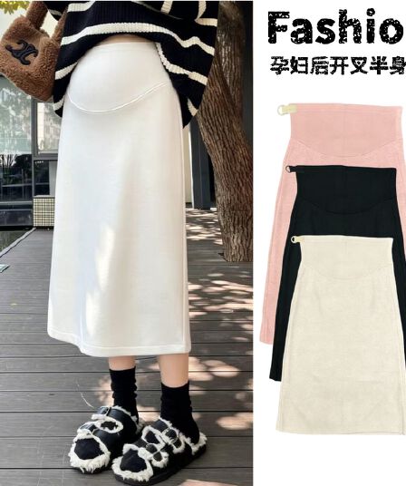 봄 가을 새로운 임산부 복부 지지 치마 수 있습니다. 조정 반신 스커트 캐주얼 슬림해 보이는 작은 키 이후 트임 중간 길이 스커트