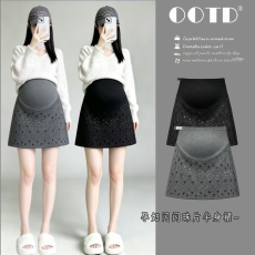 批发<b class='q'>孕妇装</b> 秋冬新款亮片闪闪毛呢高品质半身裙 重工珠片包臀裙