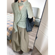 批发2025新款韩系氛围感早秋上衣小众设计感绿色<b class='q'>长袖</b>内搭打底针织衫女