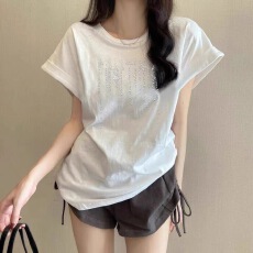批发欧货潮牌字母流星雨烫钻重工纯棉短袖<b class='q'>T</b><b class='q'>恤</b>女时尚百搭小飞袖坎肩夏