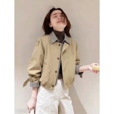 批发高级感假两件短版风衣女2026早春小众<b class='q'>设计</b>感气质巴恩风卡其色外套