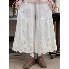 批发实拍实价~日系叠穿水溶蕾丝刺绣阔腿裤薄款亲肤<b class='q'>九分裤</b>衬裤女