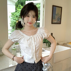 批发实拍实价~少女感可爱蕾丝花边小衫夏短袖泡泡袖衬衣<b class='q'>甜美</b>上衣