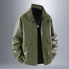 批发跨境美式机车棒球服水洗皮衣外套男款翻领宽松飞行员皮衣潮外套