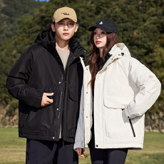 批发新款连帽工装羽绒服男防风防水加厚潮牌宽松保暖抗寒白鸭绒上衣