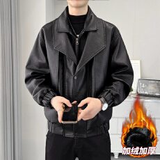 批发新款皮衣<b class='q'>男</b>士皮夹克加绒加厚休闲<b class='q'>外套</b>韩版潮流帅气青年秋冬季跨境