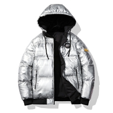 批发跨境外贸双面穿棉衣男冬季亮面加厚保暖防寒防风潮流黑色连帽棉袄