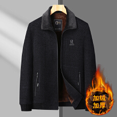批发新款秋冬季男士夹克雪尼尔加绒加厚小毛领外套中年爸爸装