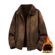 秋冬季鹿皮绒加绒夹克外套男休闲情侣款潮牌宽松百搭皮夹克外套