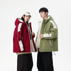 批发双面穿连帽棉衣跨境亚马逊冬季新款加厚情侣棉袄男士工装外套