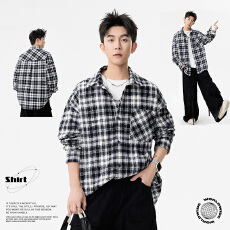 批发格子衬衫青年美式重磅工装衬衫<b class='q'>休闲</b>时尚<b class='q'>外套</b>跨境大码上衣