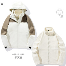 批发情侣三合一冲锋衣加绒加厚外套连帽工装男女同款防风防水跨境户外