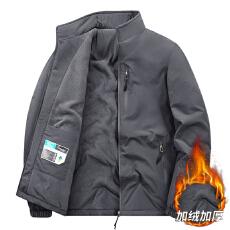 冬季加绒夹克男工装立领夹克男内胆加绒保暖纯色立领加绒加厚外套