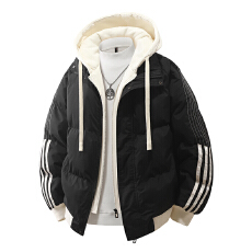 男假两件连帽棉服三条杠休闲青少年羽绒棉棉衣学生三条杠棉衣外套