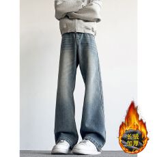 批发高品质高街风<b class='q'>男</b>款加绒显瘦显腿长超爆款高街<b class='q'>修身</b>微喇<b class='q'>牛仔裤</b>