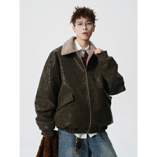 批发秋冬新品亮皮羊羔绒棉服两穿宽松舒适百搭休闲<b class='q'>潮</b>流外套男女同款