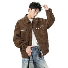 批发美式扎染机车飞行夹克皮衣男女款<b class='q'>潮</b>牌高级感痞帅翻领外套