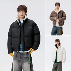 新款PU皮棉衣皮立领面包服韩版男女同款派克服加棉御寒加厚棉袄男