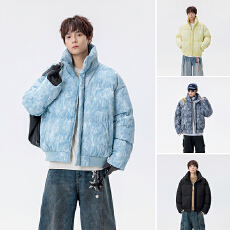 新款PU皮棉衣男立领面包服迷彩户外男女同款派克服加棉御寒棉袄