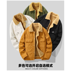 批发新款高品质秋<b class='q'>冬</b>季男士灯芯绒夹克羊羔绒加厚棉服外套