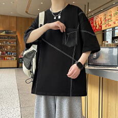 批发夏季纯棉男款<b class='q'>T</b>恤衫宽松休闲短<b class='q'>袖</b>潮流青少年圆领五分半<b class='q'>袖</b>上衣<b class='q'>t</b><b class='q'>恤</b>