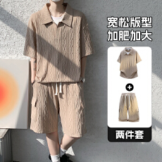 批发夏季短袖套装青少年翻领POLO衫工装五分短裤学生潮牌休闲两件套