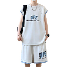 批发夏季休闲套装男款宽松透气无袖短款篮球两件套青少年学生运动服