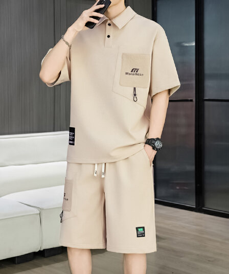 여름 캐주얼 스포츠 슈트 남성 POLO 셔츠 폴로 칼라 반팔 반바지 투피스 세트 청년 중학생 오부 바지