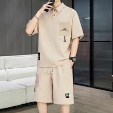 批发夏季休闲运动套装<b class='q'>男士</b>Polo衫翻领短袖短裤两件套青年中学生五分裤