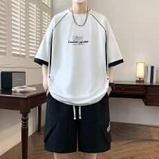 批发短袖t恤套装男夏季<b class='q'>新款</b>运动休闲短款两件套青少年学生<b class='q'>户外</b>跑步服