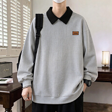 批发假两件长袖<b class='q'>t</b><b class='q'>恤</b>新款<b class='q'>男士</b>卫衣2026秋季<b class='q'>翻领</b>宽松休闲青年男装上衣
