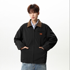 批发拼色翻领夹克男女同款2026秋季时尚休闲外套青少年工装<b class='q'>风衣</b>外套