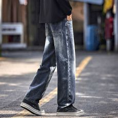 批发秋冬新款男士休闲美式<b class='q'>潮</b>牌宽松阔腿休闲风百搭直筒牛仔裤百搭长裤